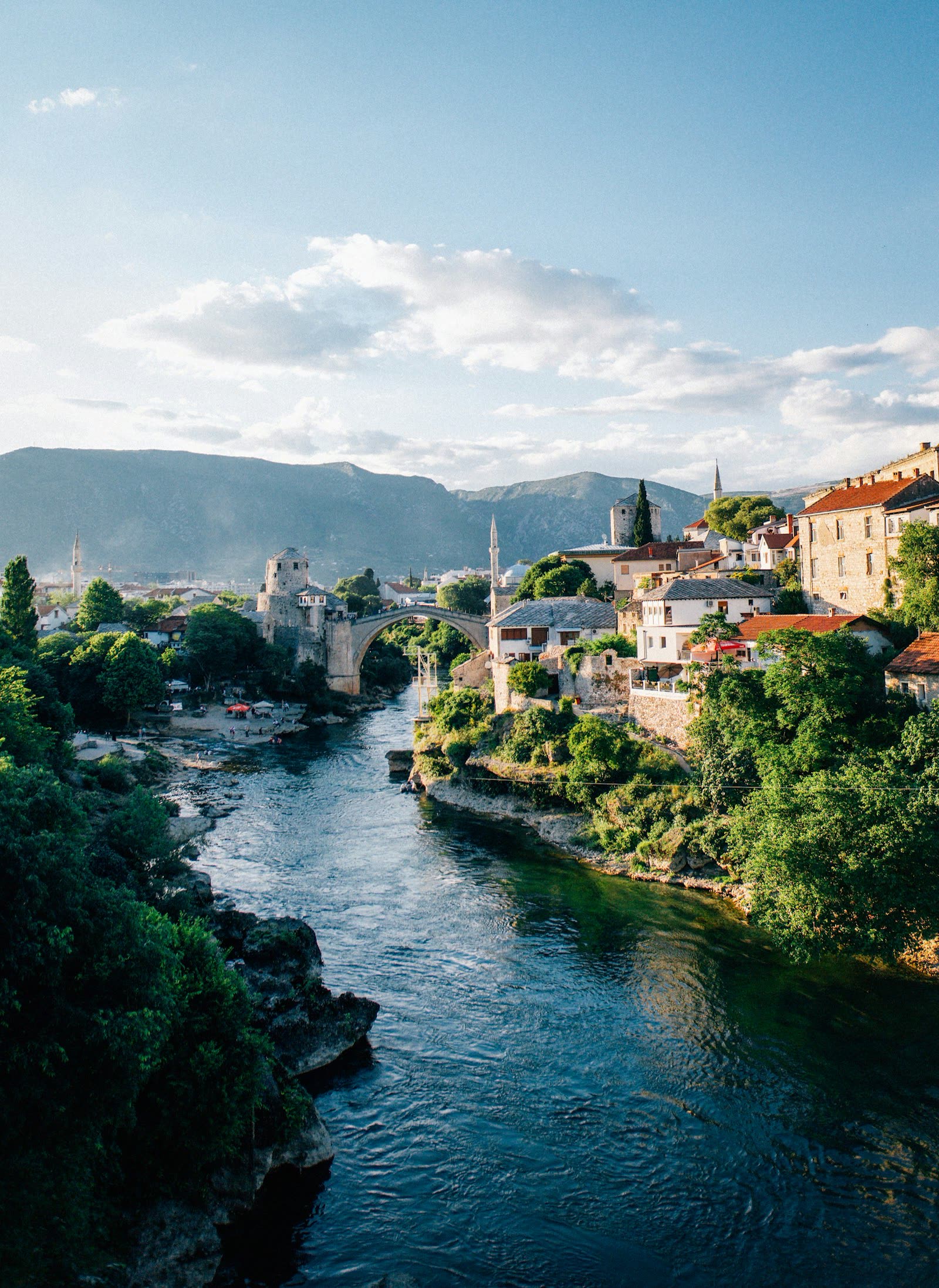 The Neretva River flowing beneath Mostar’s Old Bridge
